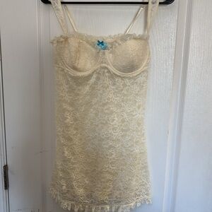 Victoria’s Secret SEXY LITTLE THINGS Gown 36C Padding Chemise Ivory Lace NWOT